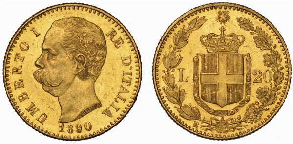 REGNO D'ITALIA. UMBERTO I DI SAVOIA, 1878-1900. 20 Lire 1890.  - Asta Numismatica - Associazione Nazionale - Case d'Asta italiane