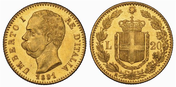 REGNO D'ITALIA. UMBERTO I DI SAVOIA, 1878-1900. 20 Lire 1891.  - Asta Numismatica - Associazione Nazionale - Case d'Asta italiane