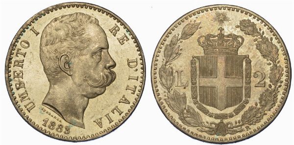 REGNO D'ITALIA. UMBERTO I di SAVOIA, 1878-1900. 2 Lire 1883.  - Asta Numismatica - Associazione Nazionale - Case d'Asta italiane