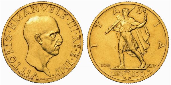 REGNO D'ITALIA. VITTORIO EMANUELE III DI SAVOIA, 1900-1946. 100 lire 1936/A. XIV Roma. Impero.  - Asta Numismatica - Associazione Nazionale - Case d'Asta italiane