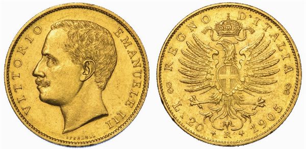 REGNO D'ITALIA. VITTORIO EMANUELE III DI SAVOIA, 1900-1946. 20 Lire 1905. Aquila.  - Asta Numismatica - Associazione Nazionale - Case d'Asta italiane