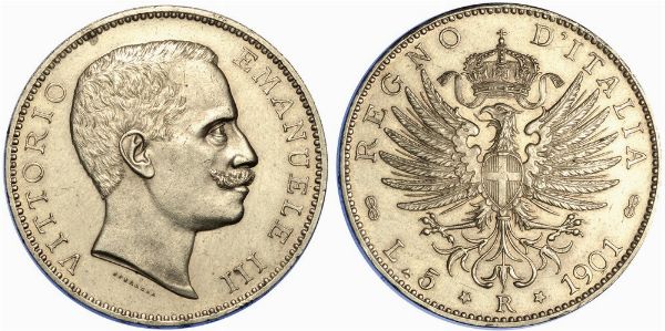 REGNO D'ITALIA. VITTORIO EMANUELE III DI SAVOIA, 1900-1946. 5 Lire 1901.  - Asta Numismatica - Associazione Nazionale - Case d'Asta italiane