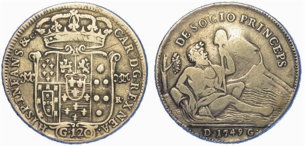 NAPOLI. CARLO DI BORBONE, 1734-1759. Piastra da 120 Grana 1749.  - Asta Numismatica - Associazione Nazionale - Case d'Asta italiane