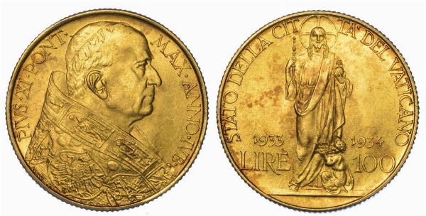 VATICANO. PIO XI, 1922-1939. 100 Lire 1933-1934  - Asta Numismatica - Associazione Nazionale - Case d'Asta italiane