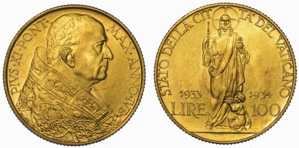 VATICANO. PIO XI, 1922-1939. 100 Lire 1933-1934.  - Asta Numismatica - Associazione Nazionale - Case d'Asta italiane