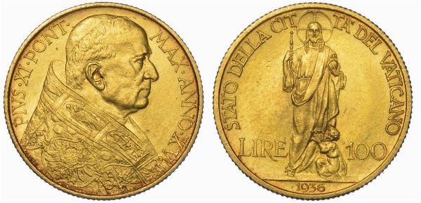 VATICANO. PIO XI, 1922-1939. 100 Lire 1936/A. XV.  - Asta Numismatica - Associazione Nazionale - Case d'Asta italiane