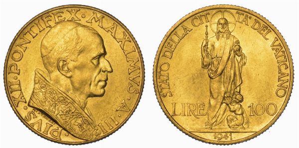 VATICANO. PIO XII, 1939-1958. 100 Lire 1941/A. III.  - Asta Numismatica - Associazione Nazionale - Case d'Asta italiane