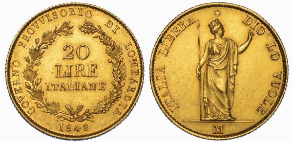 MILANO. GOVERNO PROVVISORIO DI LOMBARDIA, 1848. 20 Lire 1848.  - Asta Numismatica - Associazione Nazionale - Case d'Asta italiane