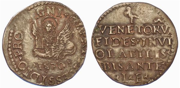 VENEZIA. PIETRO LOREDAN (1567-1570) - ASSEDIO TURCO DI FAMAGOSTA, 1570. Bisante ossidionale 1570.  - Asta Numismatica - Associazione Nazionale - Case d'Asta italiane