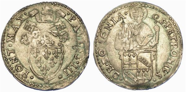 BOLOGNA. PAOLO III, 1534-1549. Carlino o Mezzo Paolo.  - Asta Numismatica - Associazione Nazionale - Case d'Asta italiane