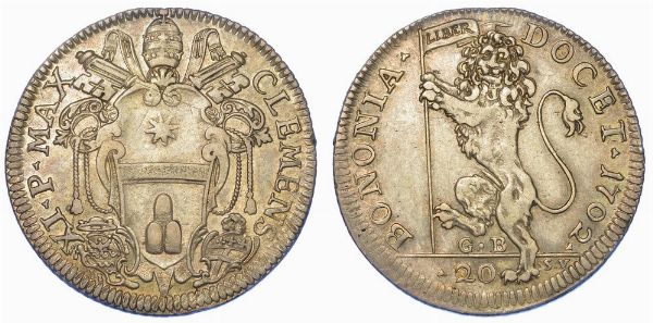 BOLOGNA. CLEMENTE XI, 1700-1721. Lira da 20 bolognini 1702.  - Asta Numismatica - Associazione Nazionale - Case d'Asta italiane