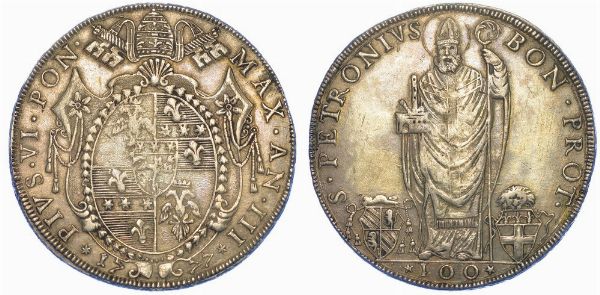 BOLOGNA. PIO VI, 1775-1799. Scudo Romano da 100 Bolognini 1777/A. III.  - Asta Numismatica - Associazione Nazionale - Case d'Asta italiane