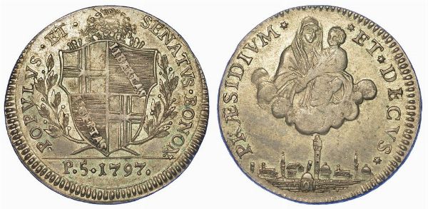 BOLOGNA. GOVERNO POPOLARE, 1796-1797. Mezzo scudo da 5 Paoli 1797 (I tipo - stemma piccolo).  - Asta Numismatica - Associazione Nazionale - Case d'Asta italiane