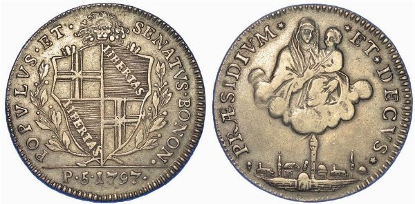 BOLOGNA. GOVERNO POPOLARE, 1796-1797. Mezzo scudo da 5 Paoli 1797 (I tipo).  - Asta Numismatica - Associazione Nazionale - Case d'Asta italiane