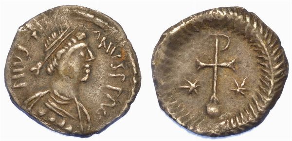 RAVENNA. GIUSTINIANO I, 527-565. Quarto di siliqua (?), circa 552-565.  - Asta Numismatica - Associazione Nazionale - Case d'Asta italiane