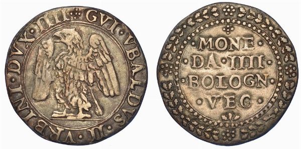 URBINO. GUIDOBALDO II DELLA ROVERE, 1538-1574. Da 4 bolognini vecchi.  - Asta Numismatica - Associazione Nazionale - Case d'Asta italiane