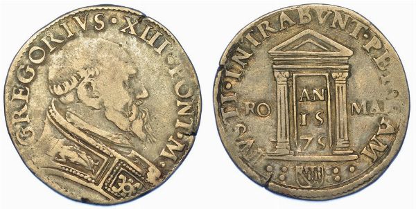 ROMA. GREGORIO XIII, 1572-1585. Testone 1575. Anno Santo.  - Asta Numismatica - Associazione Nazionale - Case d'Asta italiane