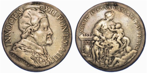 ROMA. INNOCENZO XII, 1691-1700. Piastra 1693/A. III.  - Asta Numismatica - Associazione Nazionale - Case d'Asta italiane