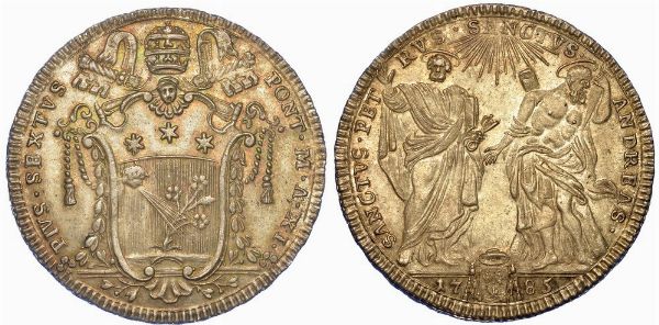 ROMA. PIO VI, 1775-1799. Sessanta Baiocchi 1795/A. XXI.  - Asta Numismatica - Associazione Nazionale - Case d'Asta italiane