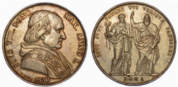 ROMA. PIO VIII, 1829-1830. Scudo 1830/A. I.  - Asta Numismatica - Associazione Nazionale - Case d'Asta italiane