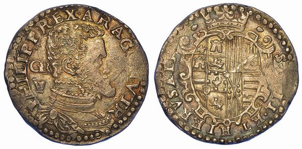 NAPOLI. FILIPPO II, 1554-1598 (II PERIODO: RE DI SPAGNA, 1556-1598). Mezzo Ducato.  - Asta Numismatica - Associazione Nazionale - Case d'Asta italiane