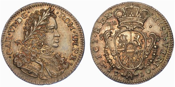 NAPOLI. CARLO VI D'ASBURGO, 1711-1734. Carlino 1716.  - Asta Numismatica - Associazione Nazionale - Case d'Asta italiane