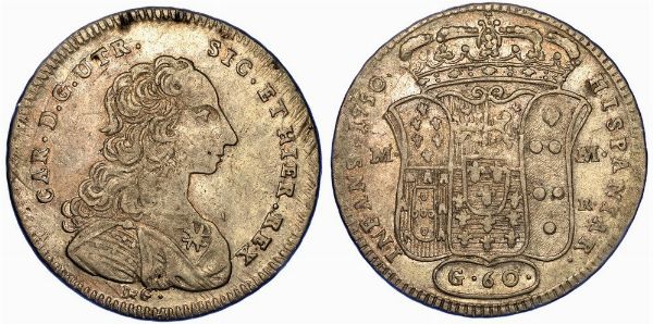 NAPOLI. CARLO DI BORBONE, 1734-1759. Mezza piastra da 60 Grana 1750.  - Asta Numismatica - Associazione Nazionale - Case d'Asta italiane