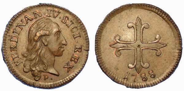 NAPOLI. FERDINANDO IV DI BORBONE, 1759-1816. Mezzo tornese o da 3 (?) cavalli 1788.  - Asta Numismatica - Associazione Nazionale - Case d'Asta italiane