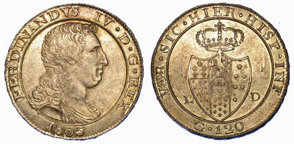 NAPOLI. FERDINANDO IV DI BORBONE, 1759-1816. Piastra da 120 Grana 1805.  - Asta Numismatica - Associazione Nazionale - Case d'Asta italiane