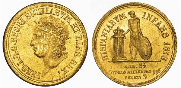 NAPOLI. FERDINANDO I DI BORBONE, 1816-1825. 3 Ducati 1818.  - Asta Numismatica - Associazione Nazionale - Case d'Asta italiane