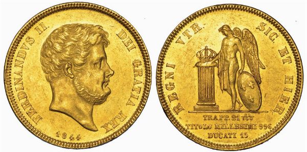 NAPOLI. FERDINANDO II DI BORBONE, 1830-1859. 15 Ducati 1844.  - Asta Numismatica - Associazione Nazionale - Case d'Asta italiane