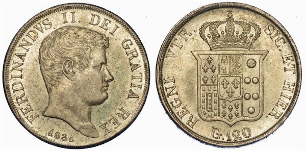 NAPOLI. FERDINANDO II DI BORBONE, 1830-1859. Piastra da 120 Grana 1831.  - Asta Numismatica - Associazione Nazionale - Case d'Asta italiane