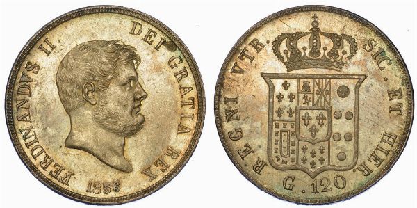 NAPOLI. FERDINANDO II DI BORBONE, 1830-1859. Piastra da 120 Grana 1856.  - Asta Numismatica - Associazione Nazionale - Case d'Asta italiane