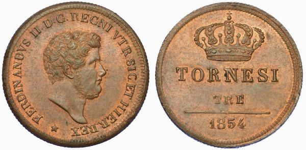 NAPOLI. FERDINANDO II DI BORBONE, 1830-1859. 3 Tornesi 1854.  - Asta Numismatica - Associazione Nazionale - Case d'Asta italiane