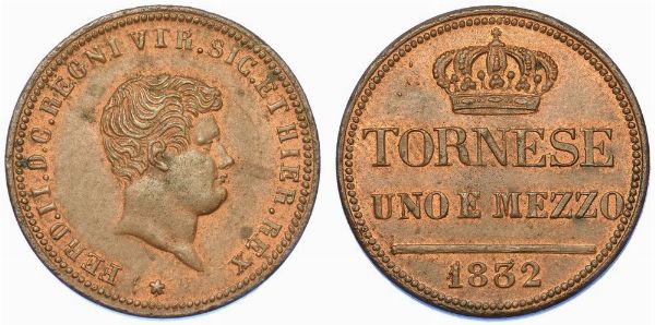 NAPOLI. FERDINANDO II DI BORBONE, 1830-1859. 1 e mezzo tornese 1832.  - Asta Numismatica - Associazione Nazionale - Case d'Asta italiane