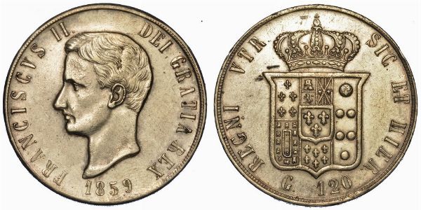 NAPOLI. FRANCESCO II DI BORBONE, 1859-1860. Piastra da 120 Grana 1859.  - Asta Numismatica - Associazione Nazionale - Case d'Asta italiane