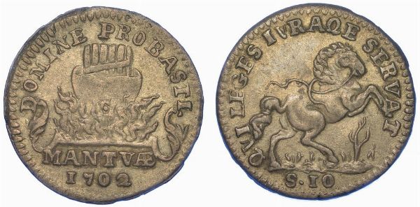 MANTOVA. FERDINANDO CARLO GONZAGA NEVERS, 1669-1707. Mezza Lira 1702.  - Asta Numismatica - Associazione Nazionale - Case d'Asta italiane