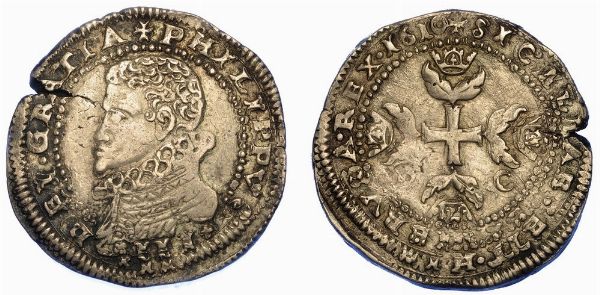 MESSINA. FILIPPO III DI SPAGNA, 1598-1621. Mezzo scudo 1610.  - Asta Numismatica - Associazione Nazionale - Case d'Asta italiane