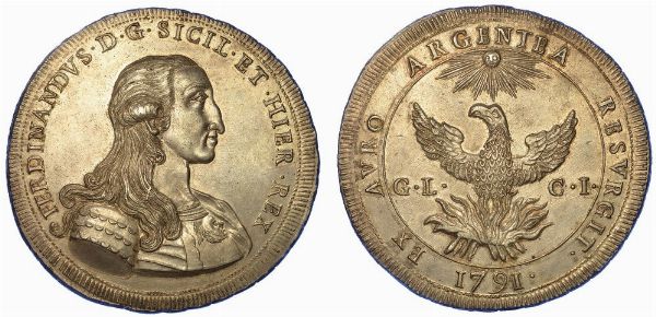 PALERMO. FERDINANDO III DI BORBONE, 1759-1816. Oncia da 30 Tar 1791.  - Asta Numismatica - Associazione Nazionale - Case d'Asta italiane