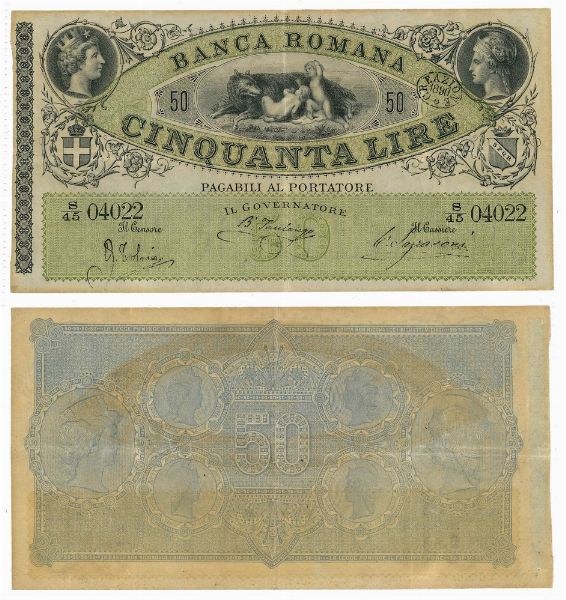 REGNO DITALIA. VITTORIO EMANUELE II DI SAVOIA, 1861-1878. BANCA ROMANA. 50 Lire 1890.  - Asta Numismatica - Associazione Nazionale - Case d'Asta italiane