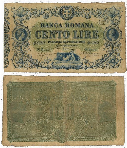 REGNO DITALIA. VITTORIO EMANUELE II DI SAVOIA, 1861-1878. BANCA ROMANA. 100 Lire 1872.  - Asta Numismatica - Associazione Nazionale - Case d'Asta italiane