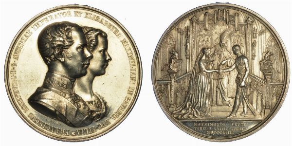 AUSTRIA. FRANZ JOSEPH, 1848-1916. Medaglia in argento 1854. Matrimonio con la principessa Elisabetta di Baviera.  - Asta Numismatica - Associazione Nazionale - Case d'Asta italiane