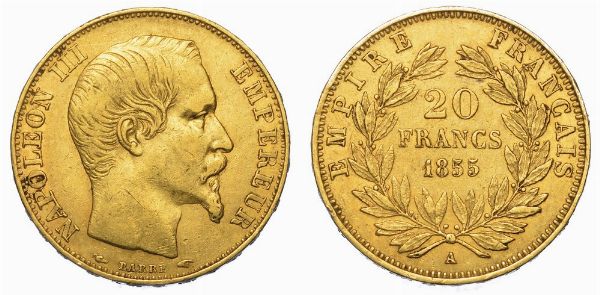 FRANCIA. NAPOLEON III, 1852-1870. 20 Francs 1855. Parigi.  - Asta Numismatica - Associazione Nazionale - Case d'Asta italiane