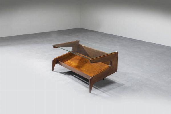 GIO PONTI Milano 1891 - 1979 : Tavolino in legno con piano in vetro.  Prod. Giordano Chiesa  anni '50 cm 40x89 5x50 Corredato da Expertise del Gi Ponti Archives   Piccoli difetti  - Asta Asta di Design - Associazione Nazionale - Case d'Asta italiane