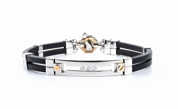 BARAKA': bracciale unisex in diamanti oro e caucciu'  - Asta Gioielli, orologi, argenti e penne - Associazione Nazionale - Case d'Asta italiane