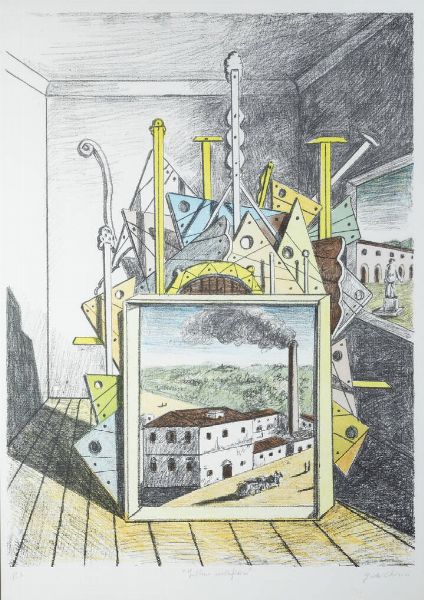 GIORGIO DE CHIRICO Volos (Grecia) 1888 - 1978 Roma : Interno metafisico  - Asta Grafica - Associazione Nazionale - Case d'Asta italiane