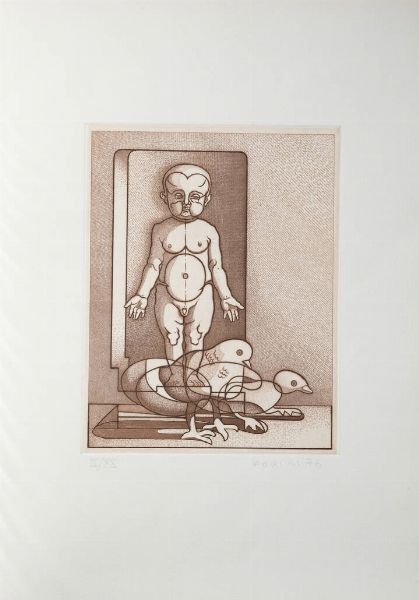 FLORIANO BODINI Geminio (VA) 1923 - 2005 : Bambino e paperelle 1976  - Asta Grafica - Associazione Nazionale - Case d'Asta italiane