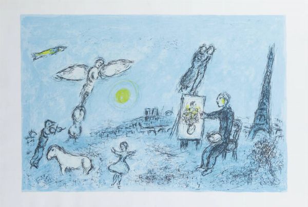 MARC CHAGALL Vitebsk (Russia) 1887 - 1985 Saint-Paul de Vence (Costa Azzurra) : Le peintre et son double 1981  - Asta Grafica - Associazione Nazionale - Case d'Asta italiane