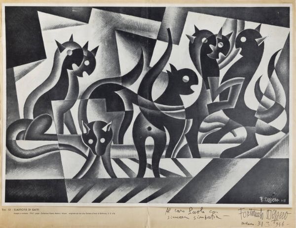 FORTUNATO DEPERO Fondo (TN) 1892 - 1960 Rovereto (TN) : Elasticit dei gatti  - Asta Grafica - Associazione Nazionale - Case d'Asta italiane