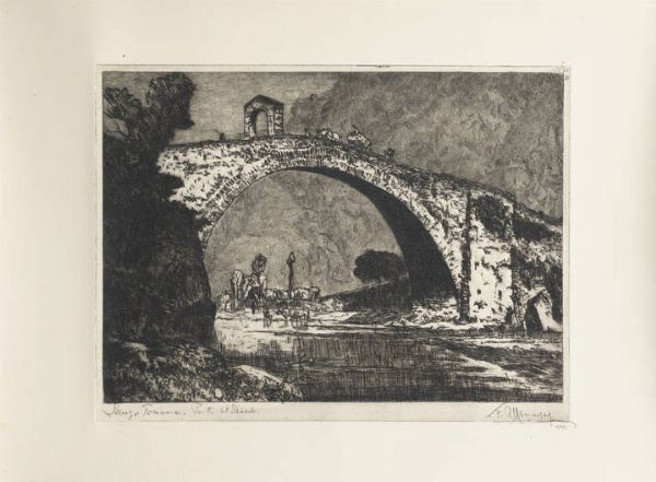 FRANCESCO MENNYEY Torino 1889 - 1950 : Lanzo Torinese - Ponte del Diavolo 1944  - Asta Grafica - Associazione Nazionale - Case d'Asta italiane